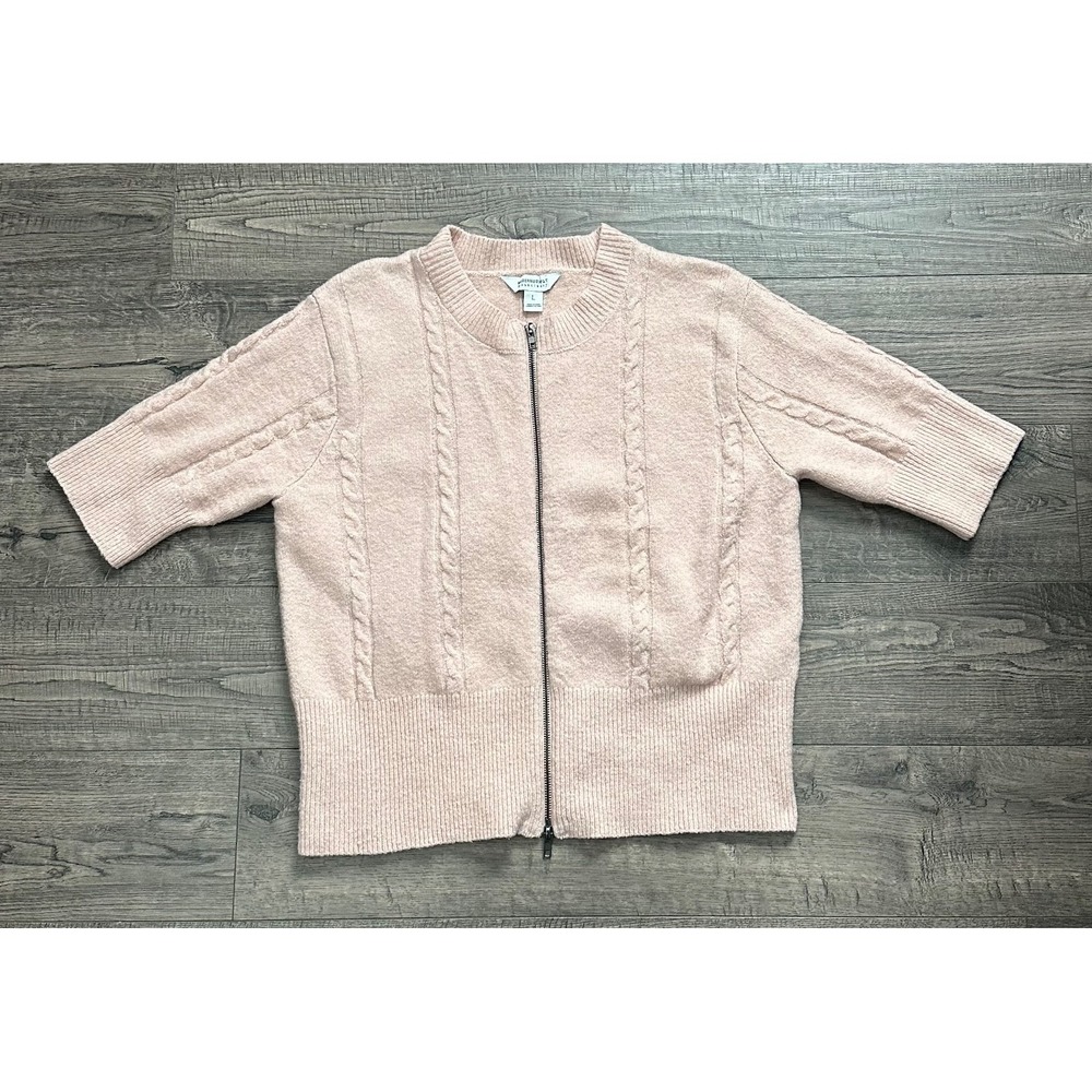 Modern Supply Sanctuary Women's Pink Short Sleeve Zip-Up Knit Cardigan Sweater L